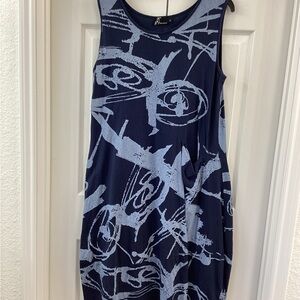 Blue Abstract Cotton Midi Dress